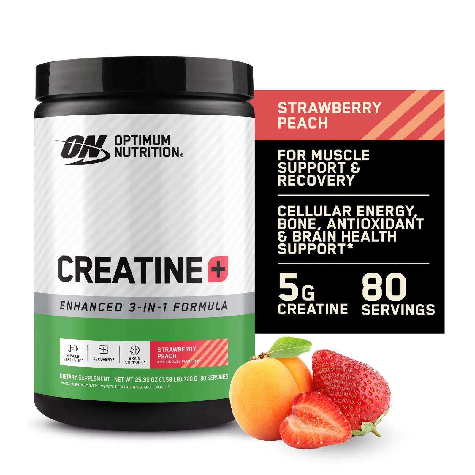 Optimum Nutrition Creatine Monohydrate plus Powder, Strawberry Peach Flavored Cr