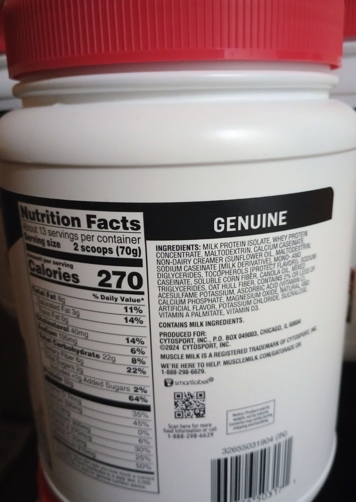 Muscle Milk Genuine Protein Powder vanilla High Protein 32g protein 30.9 oz