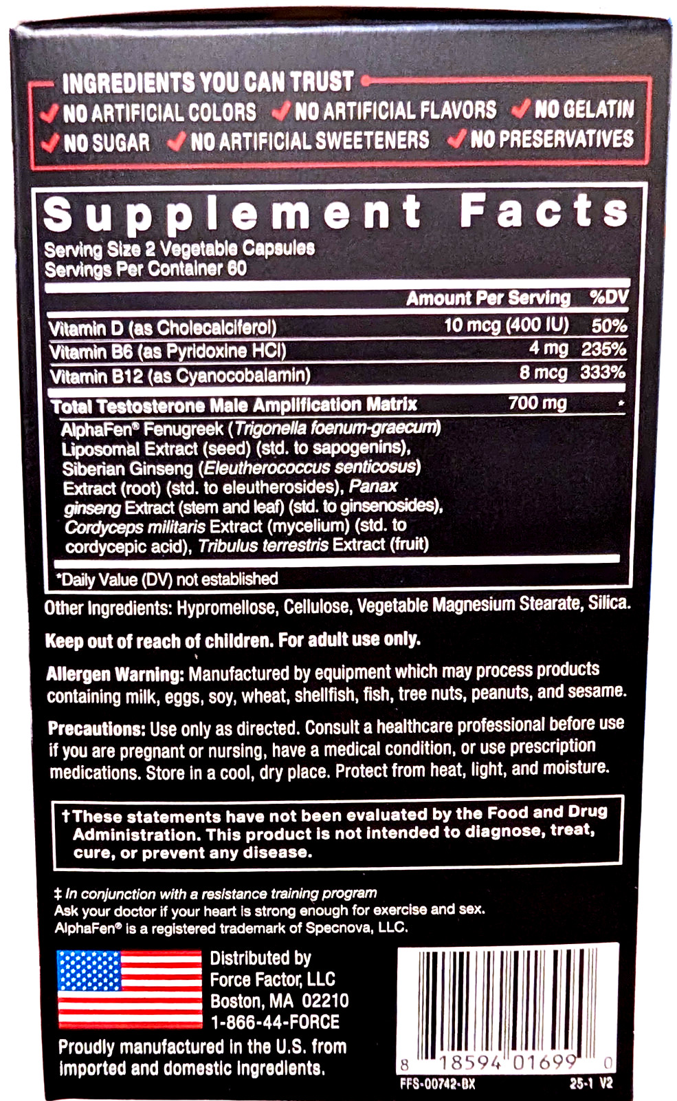 Force Factor Test X180 Legend Testosterone Booster Capsules 120 Count EXP 03/29