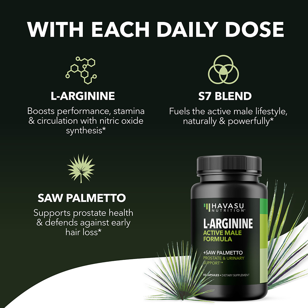 L Arginine Saw Palmetto for Men S7 Plant-Based Ingredient Blend for Nitric, 60ct