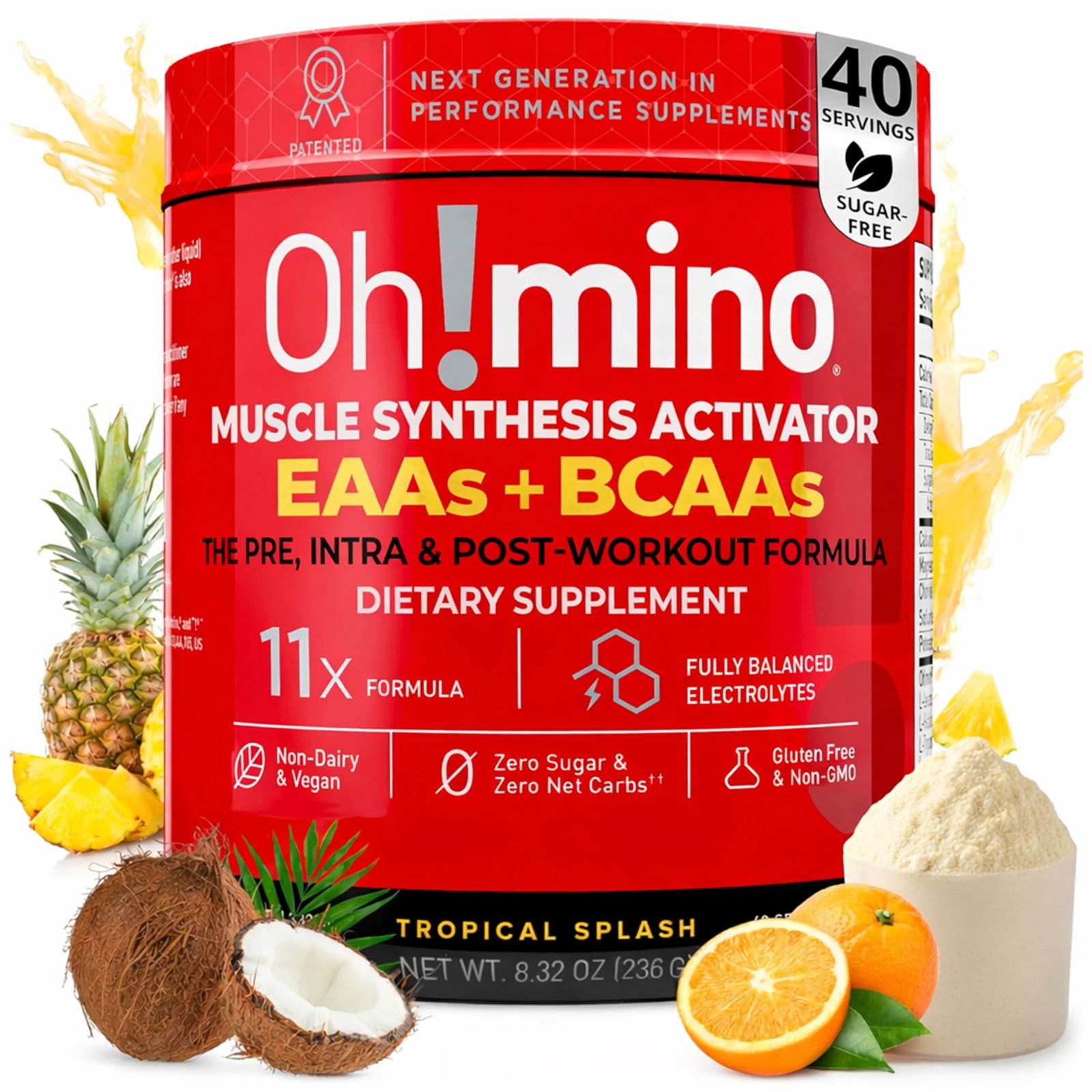 Ohmino Essential Amino Acids Supplement Drink Powder, Tropical Splash, Cafeei…