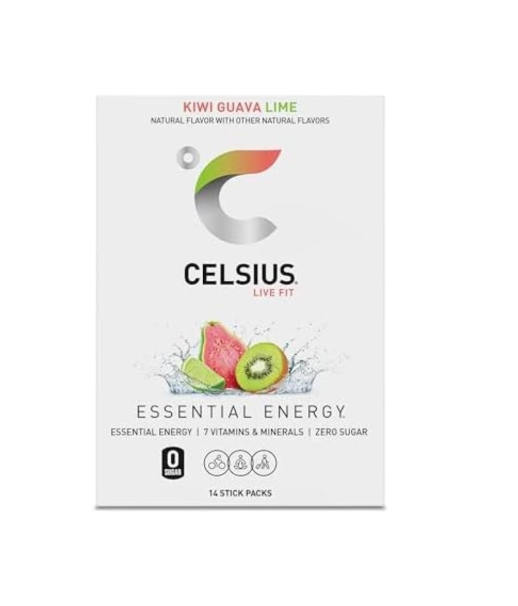 Celsius Essential Energy Powder Sticks Kiwi Guava Lime 14 Pack 200mg