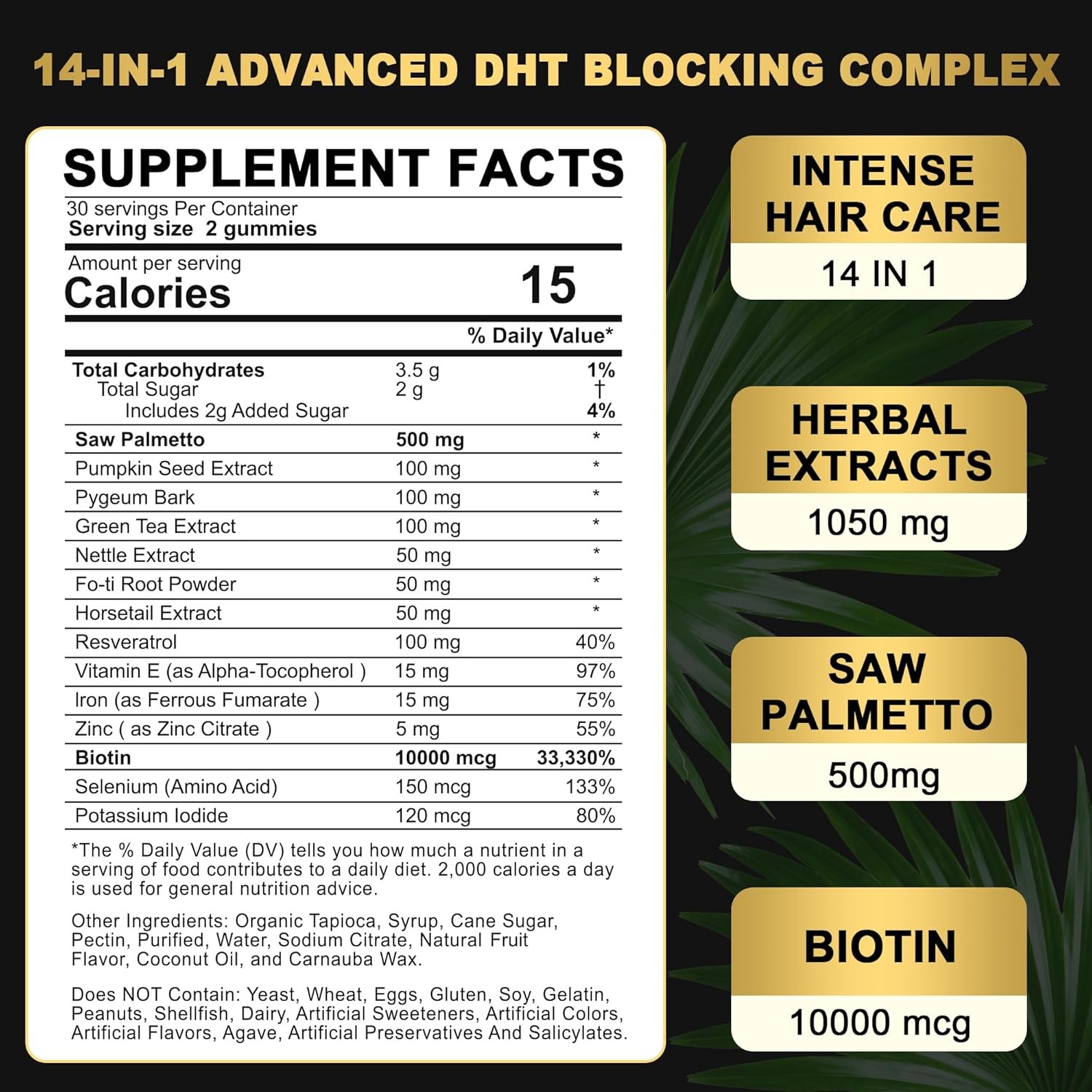 DHT Blocker Gummies Hair Growth Supplement, Super 60 Count (Pack of 1)