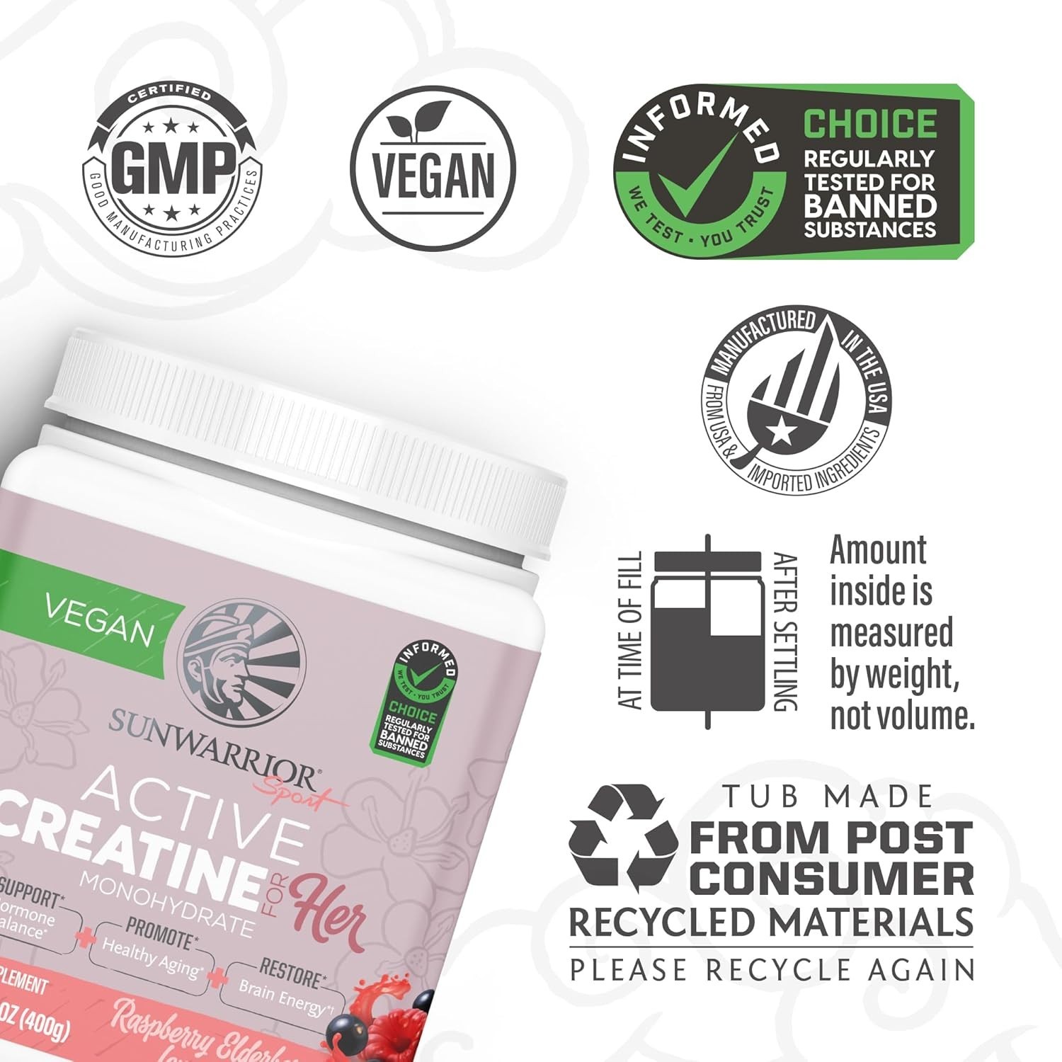 Raspberry Elderflower Active Creatine Monohydrate for Her, 14.1 OZ