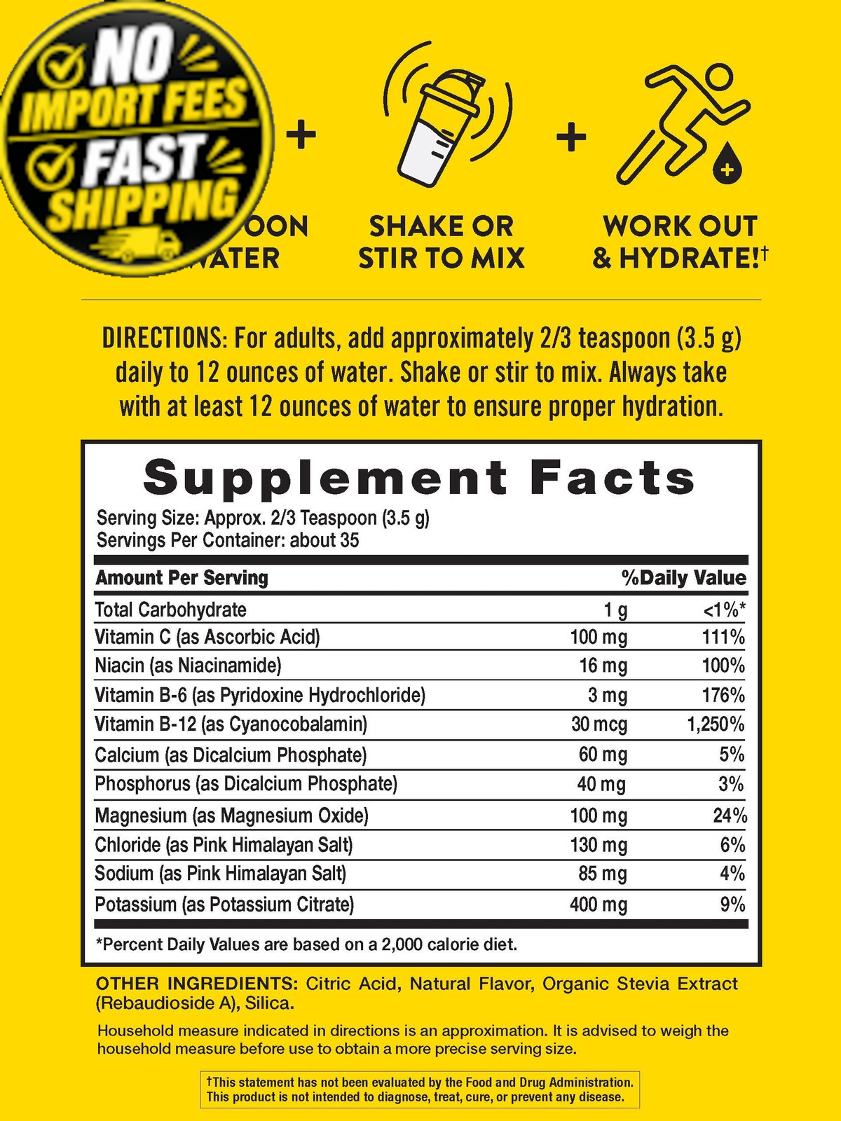 Nature’s Truth Electrolytes Powder | No Sugar | with B 4.3 Ounce (Pack of 1)