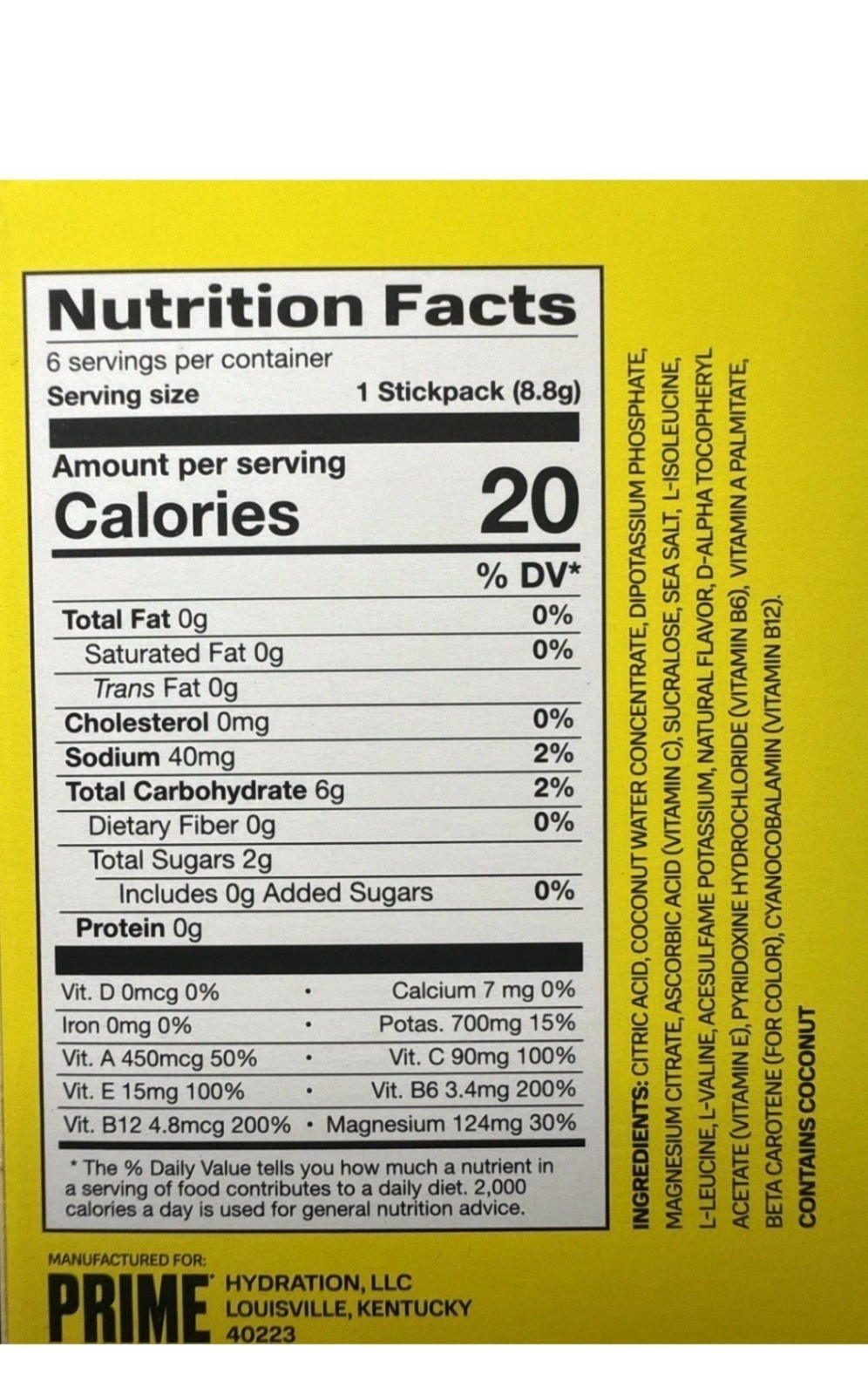 4 Prime Electrolyte Hydration Drink Mix Sticks Lemonade 24 Packs Zero Add Sugar
