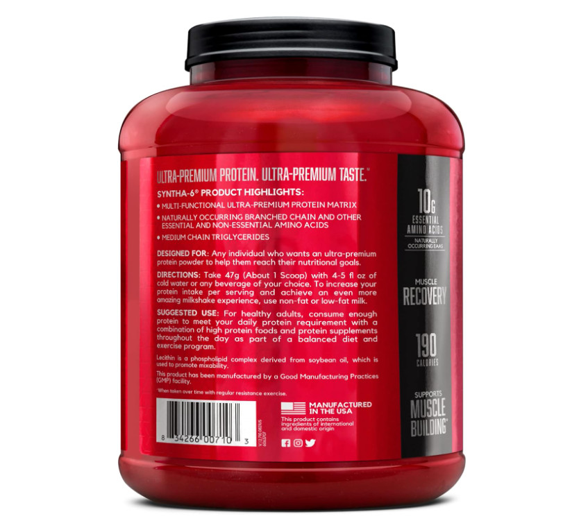 BSN SYNTHA-6 Protein Powder, Vanilla Ice Cream, 5 lb, 48 Servings