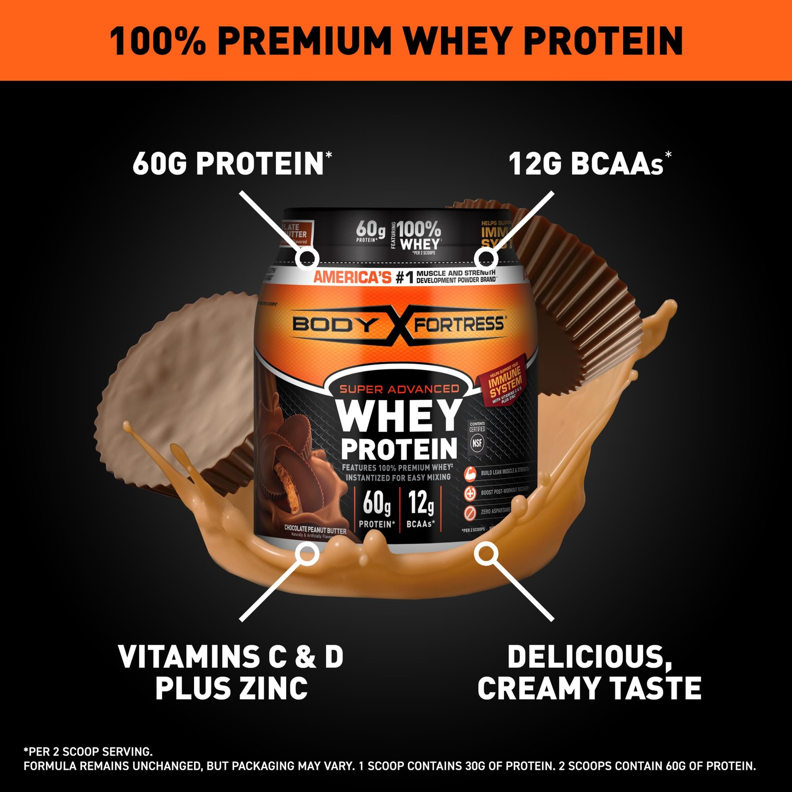 Body Fortress 100% Whey, 1.78 Pound (Pack of 1), Chocolate Peanut Butter