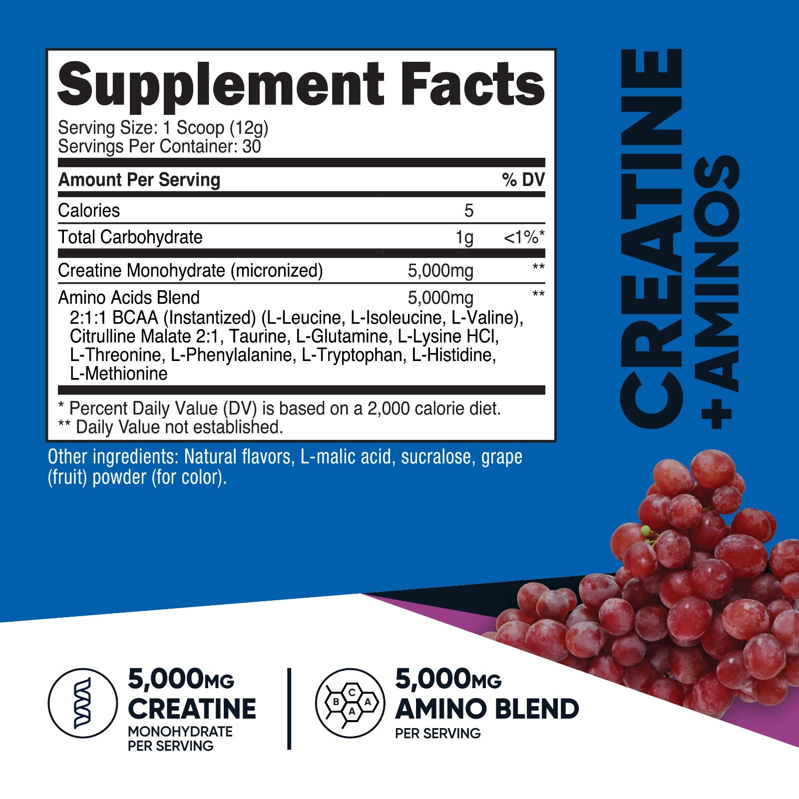 Nutricost Creatine + Aminos 30 Servings (Grape Flavored)