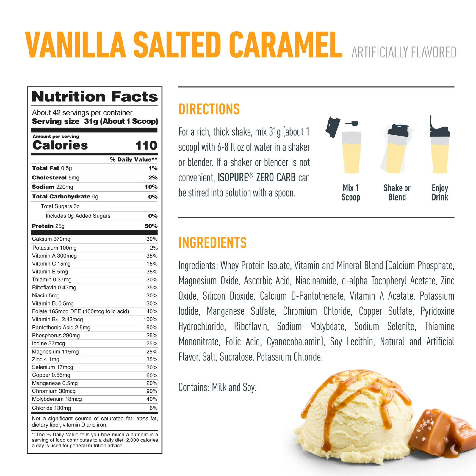 Isopure Zero Carb Whey Protein Isolate Vanilla Salted Caramel 3 lb 25g Protein