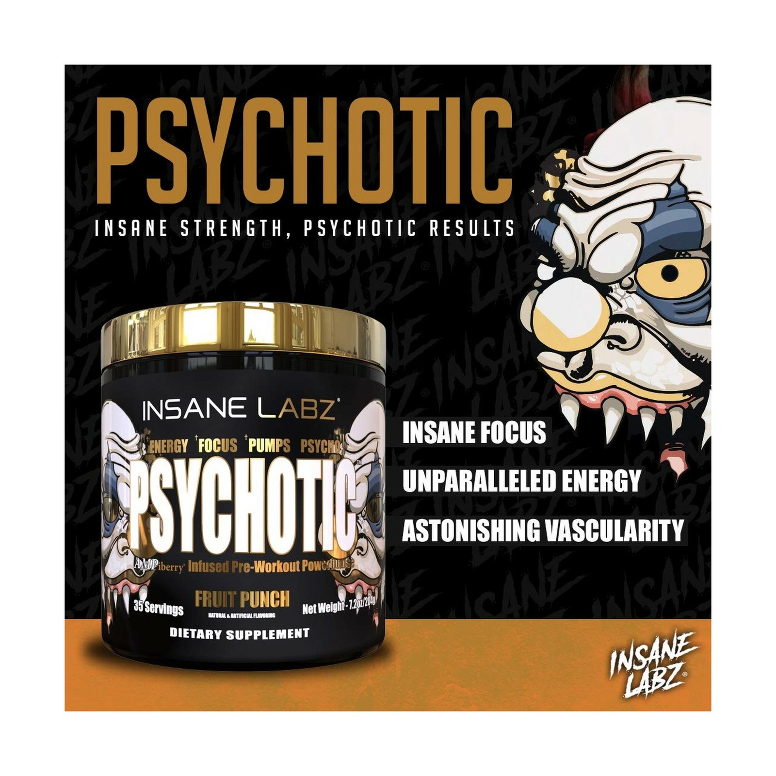 Insane Labz Psychotic Gold, High Stimulant Pre Workout Powder, Extreme Lastin…