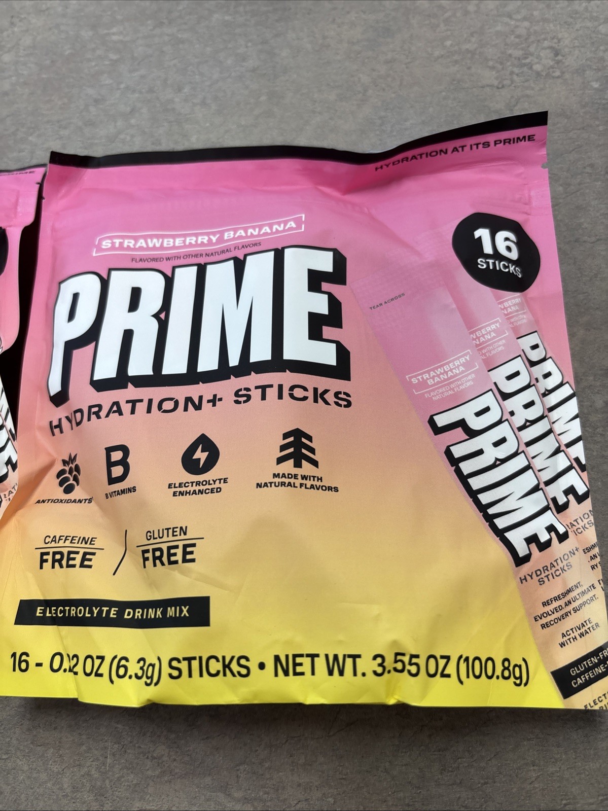 Prime Hydration+ Strawberry Banana Electrolyte Drink Mix Sticks 32 Sticks. 02/28