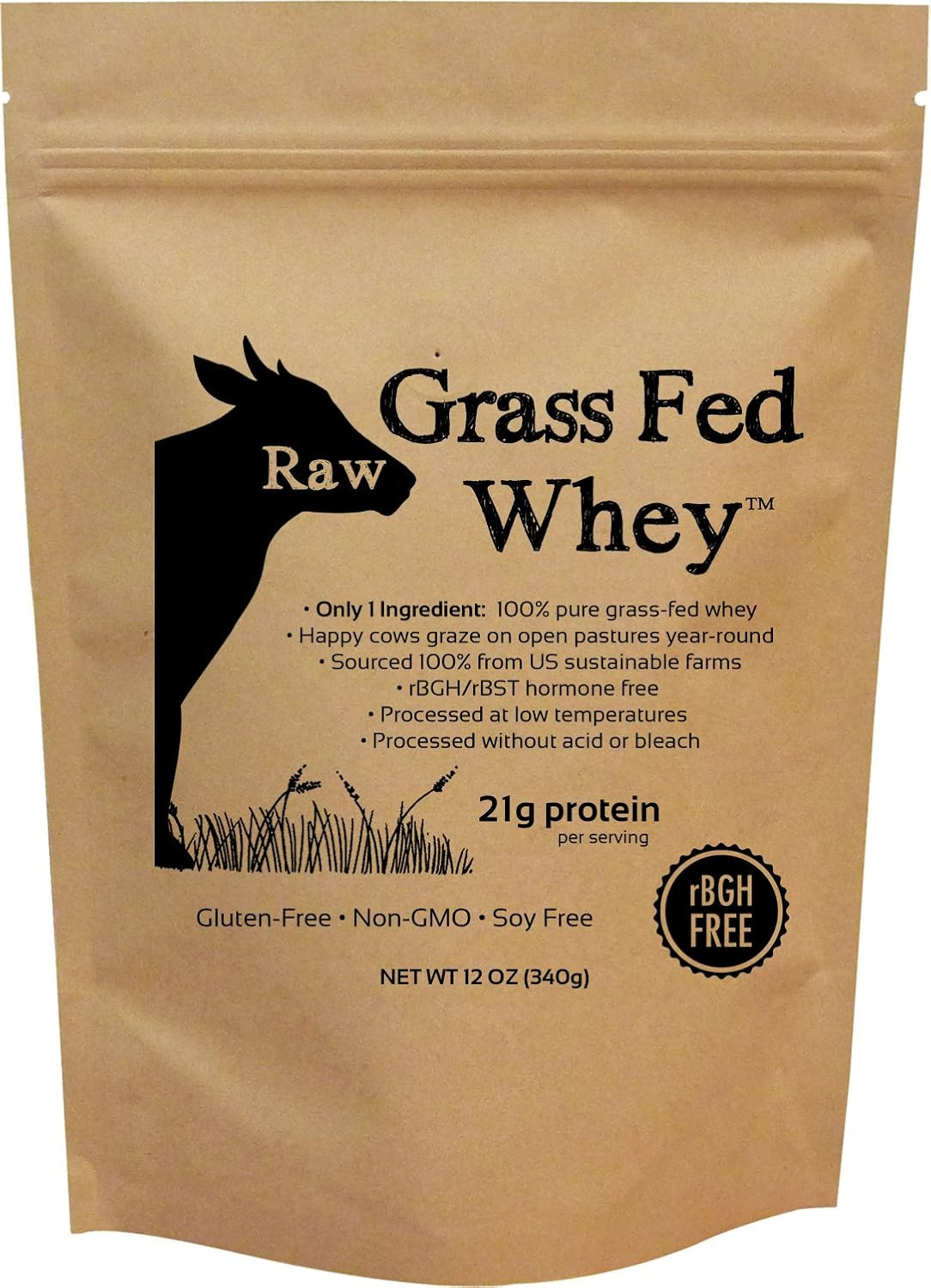 Raw Grass Fed Whey Protein Powder, Unflavored – 1 Ingredient, No Additives or Fi