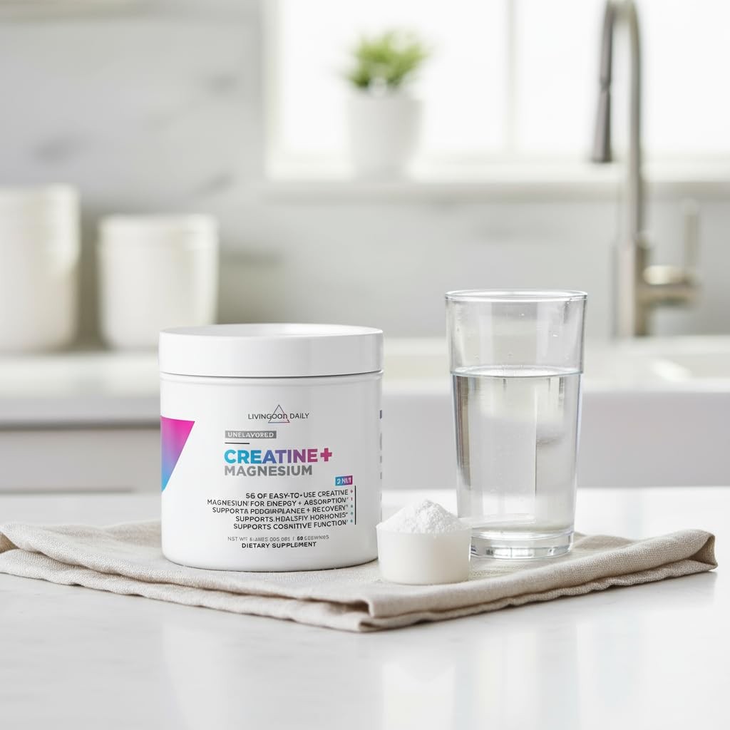 Livingood Daily Creatine + Magnesium Powder, Unflavored | 5g Micronized Creat…