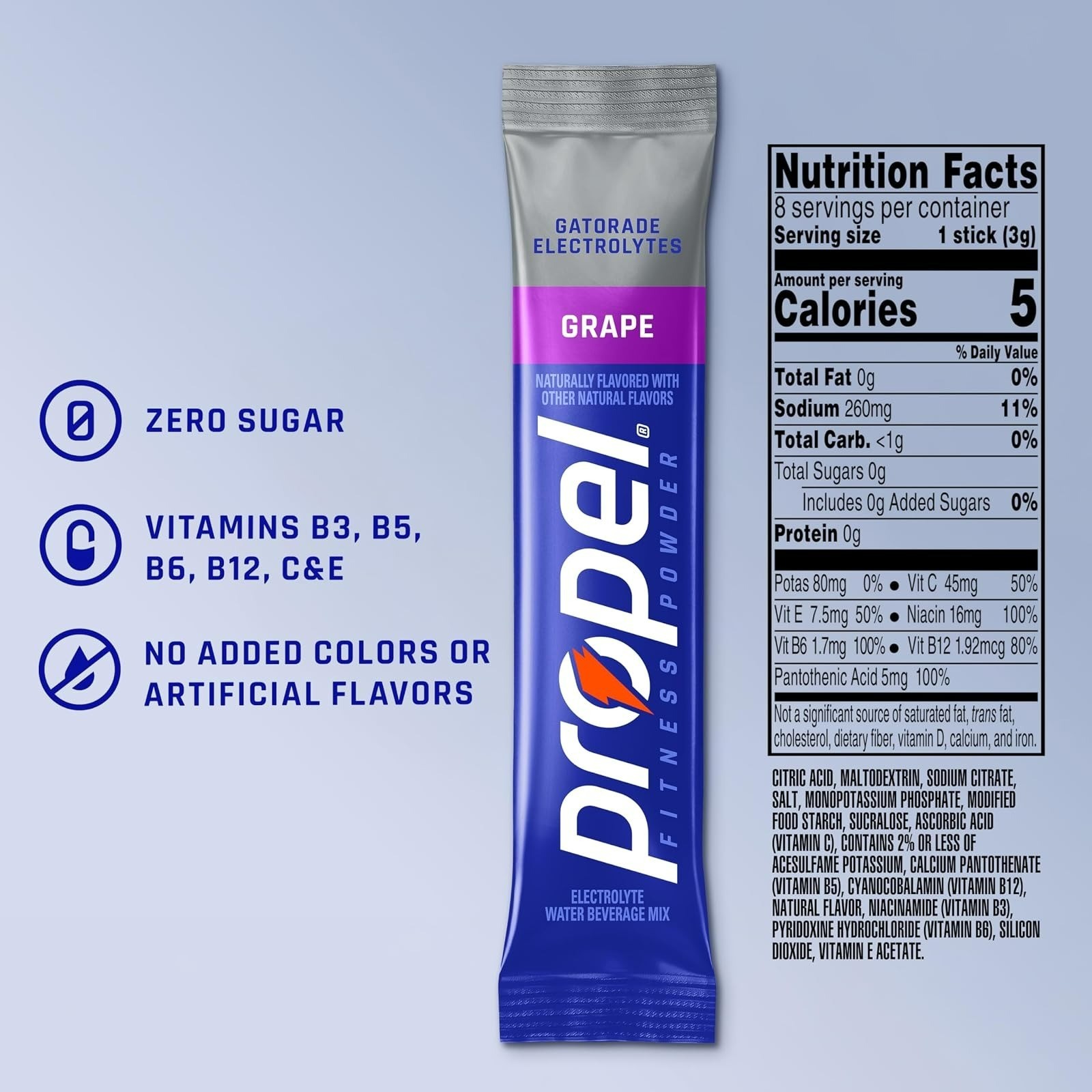 Propel Electrolyte Powder Drink Mix – Grape, Sugar Free, 32 Servings