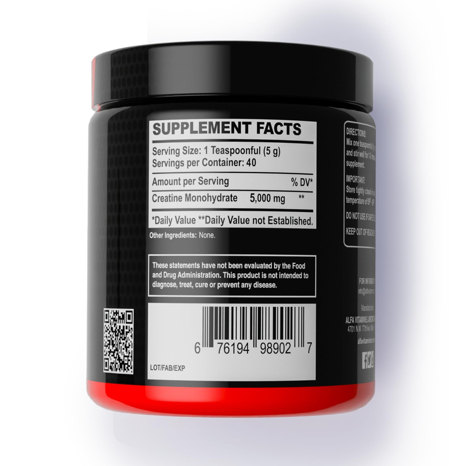 Alfa Sports Creatine Powder Formula – Unflavored, Pure 7.05 Ounce (Pack of 1)