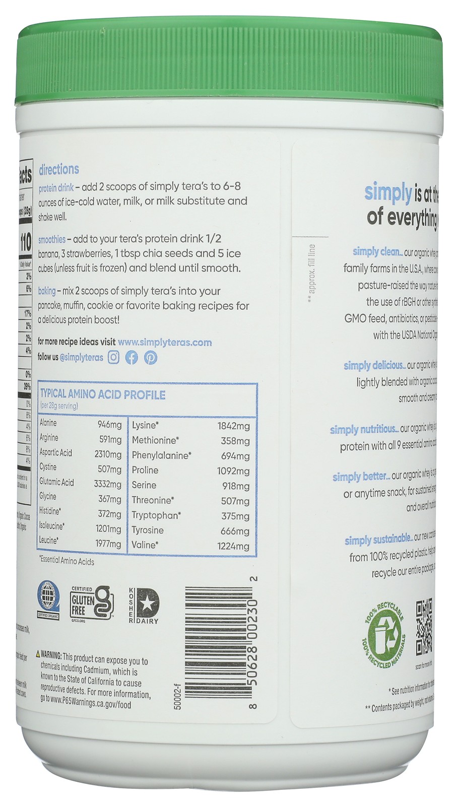 Simply Tera’S Organic Whey Protein Dark Chocolate 12 Oz 1 Pack