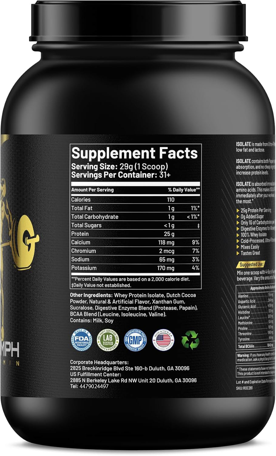 2lb 100% Whey Isolate Chocolate – 31 serv.