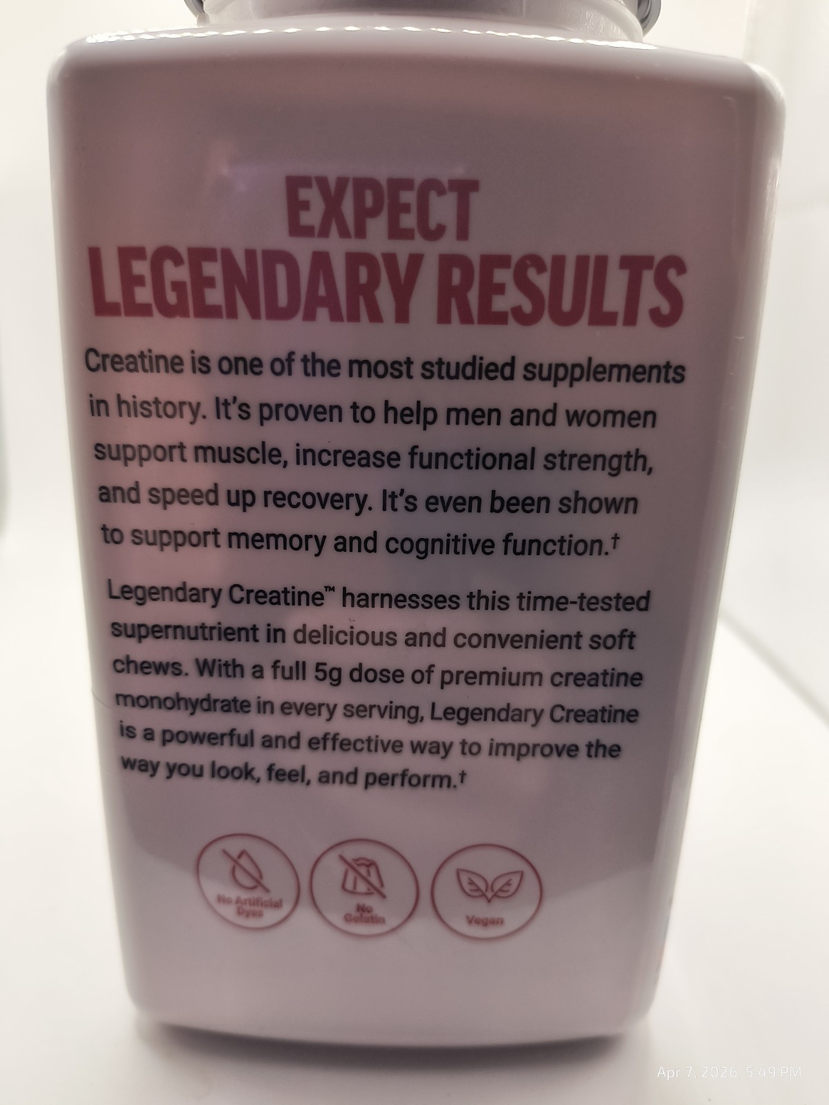 Force Factor Legendary Creatine Chews 5g Monohydrate Muscle Strength 60 Ct