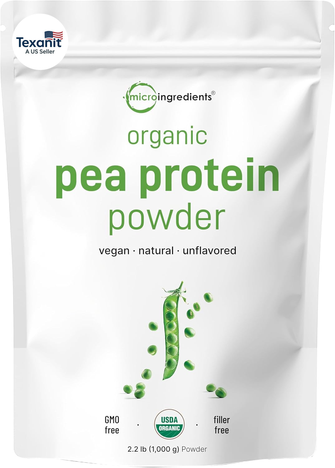 North America Grown, Organic Pea Protein Powder, 1KG (2.2 Pounds) | Plant-Based