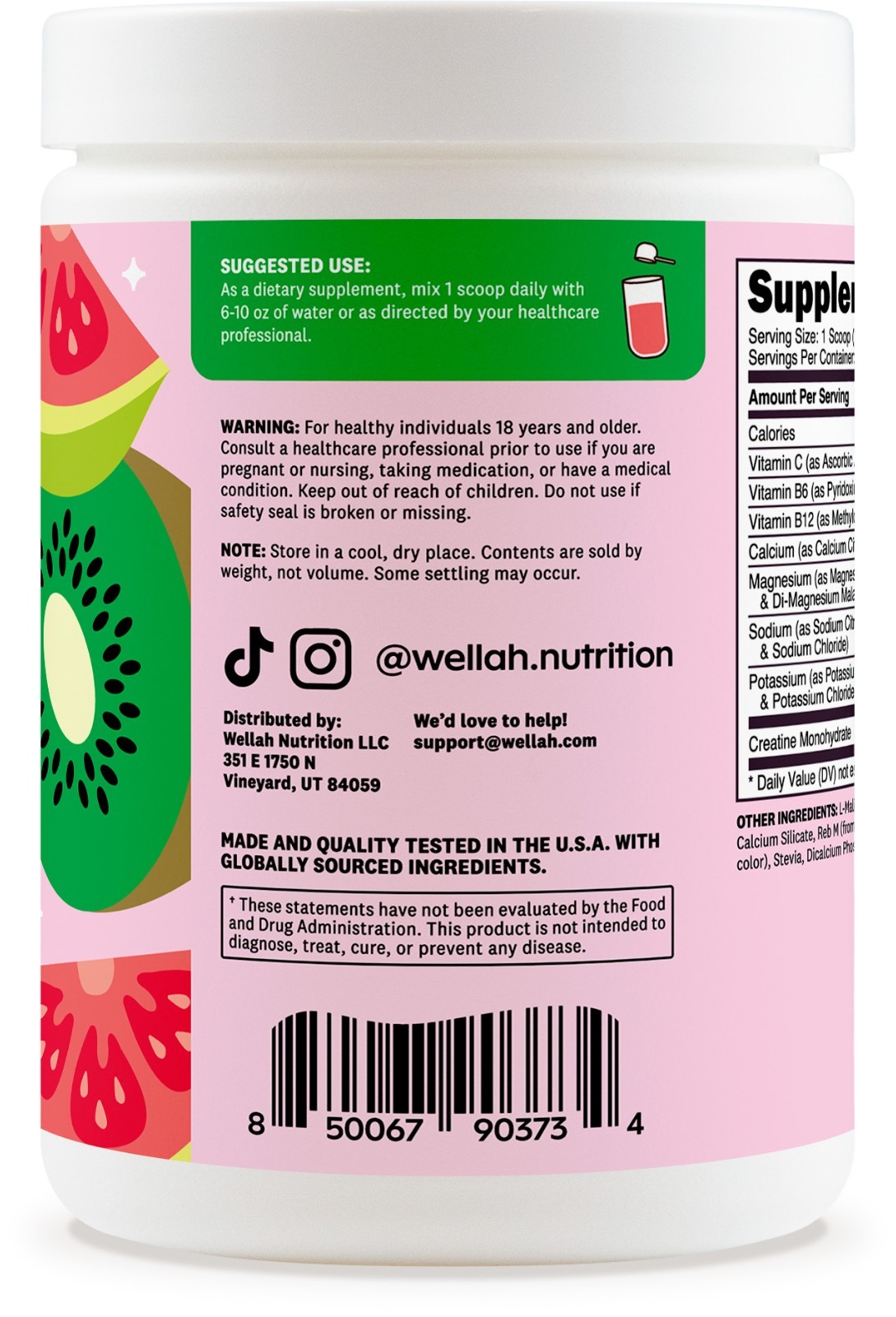 Wellah Creatine + Hydration Powder (Guava Kiwi) 30 Servings – Electrolyte Drink