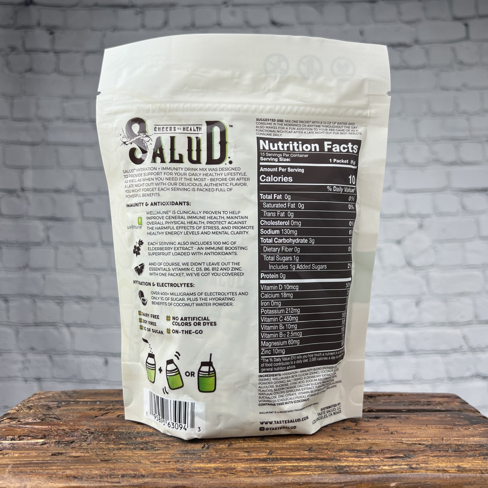 Salud Hydration+Immunity Electrolyte Drink Mix Pepino Limon, 15 Pack