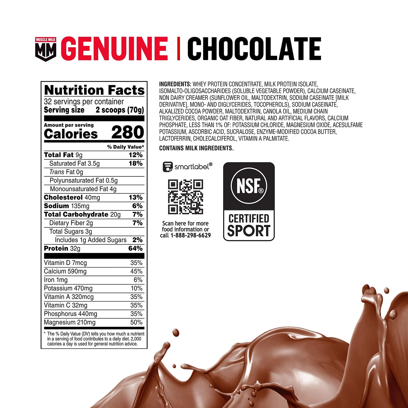 Muscle Milk Genuine Protein Powder, Chocolate, 32g Protein, 4.94 Pound, 32