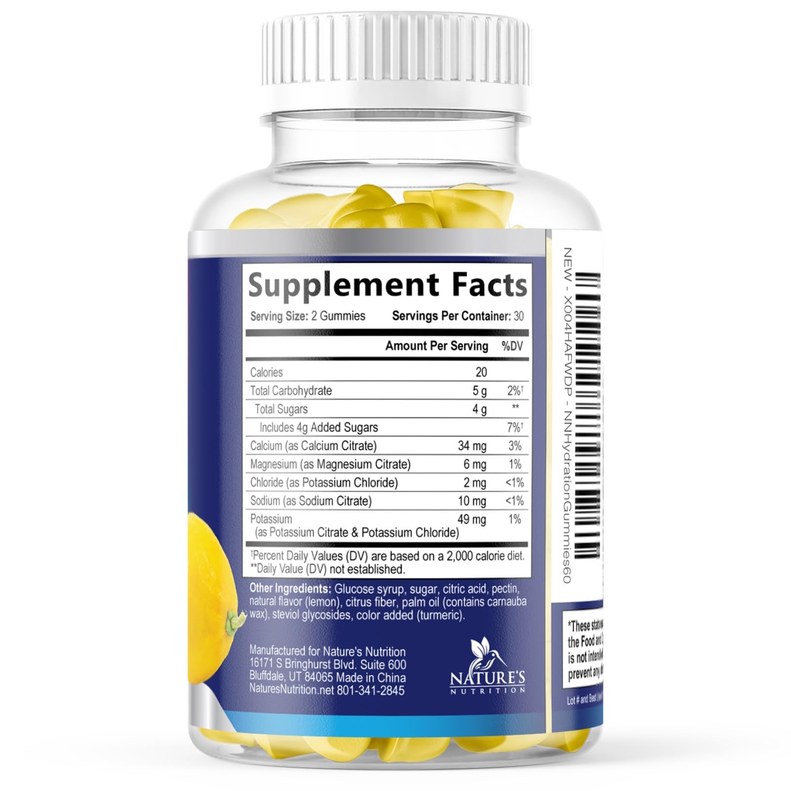 Hydration Electrolyte Gummies – Daily Liquid Replenisher 60 Count (Pack of 1)