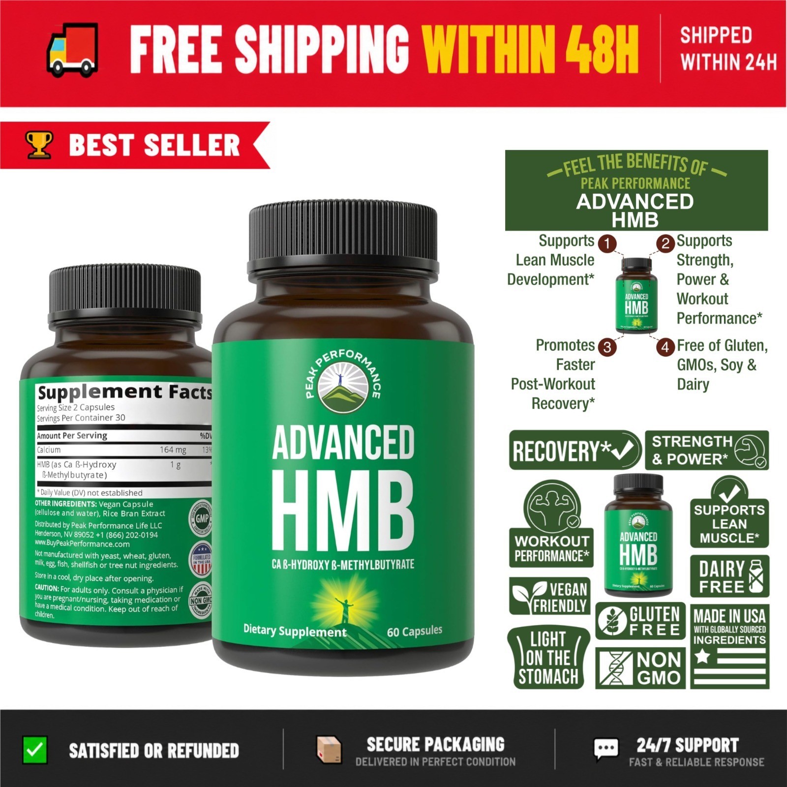 Peak Performance HMB Supplement 1000mg | Muscle Building & Recovery