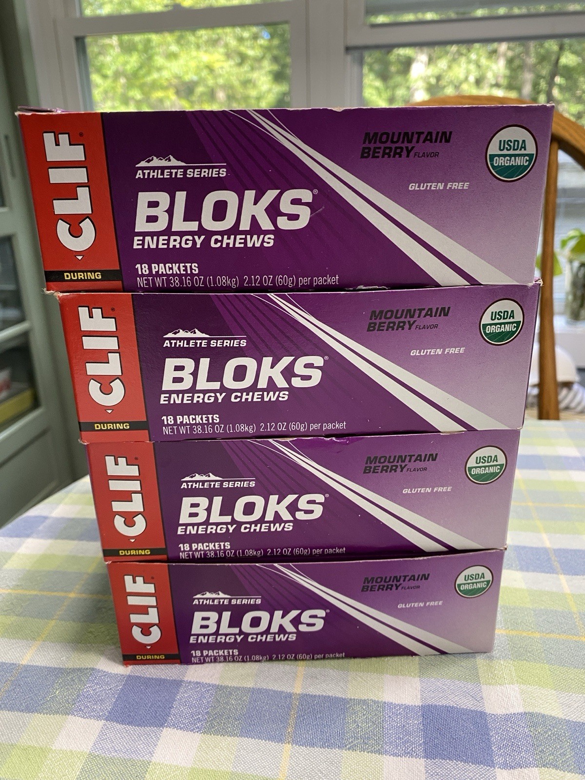 4 Boxes Clif Bar Bloks Energy Chews Mountain Berry 72 packets Expires August 26