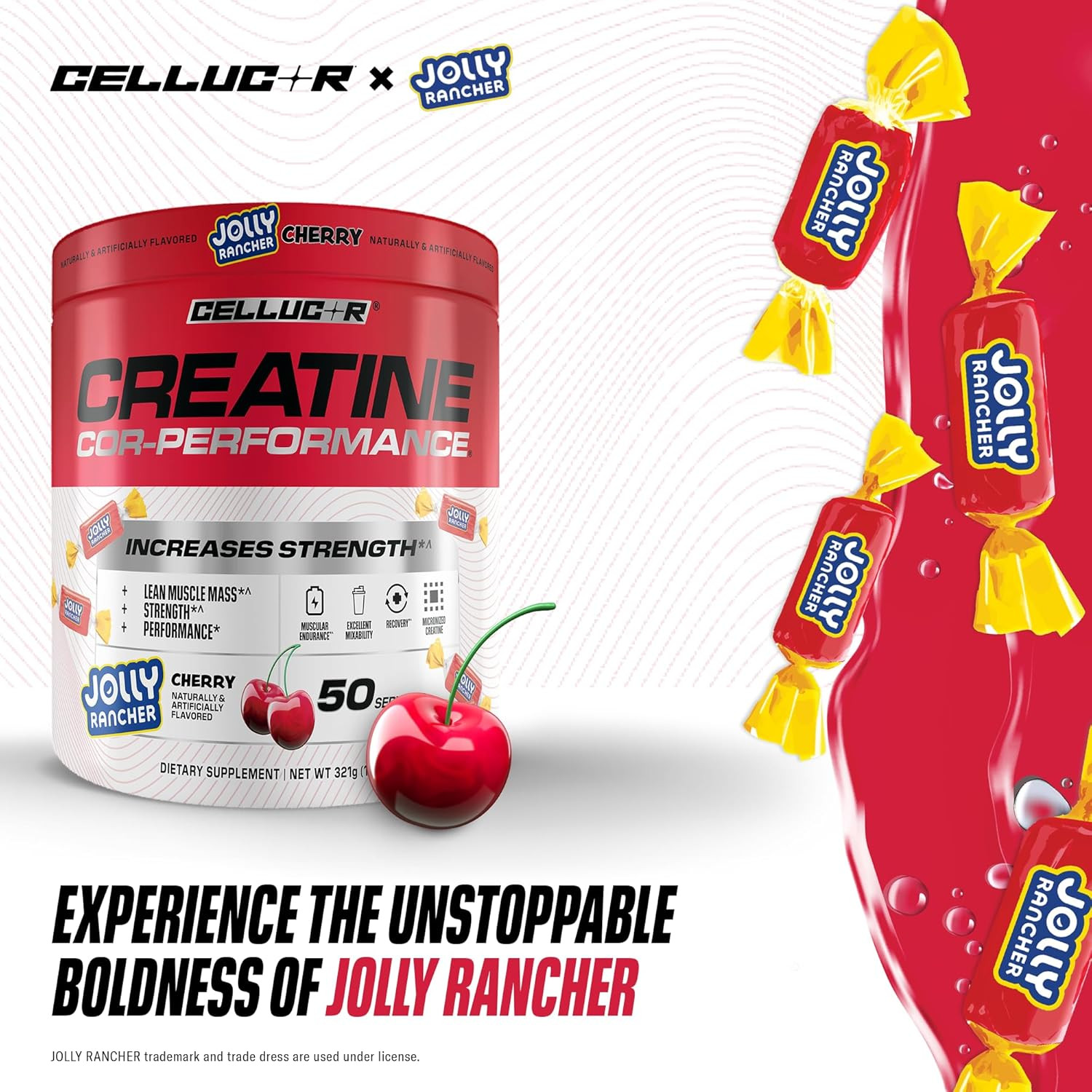Creatine Powder, Jolly Rancher Cherry- Increases Strength, Lean Muscle Mass & En