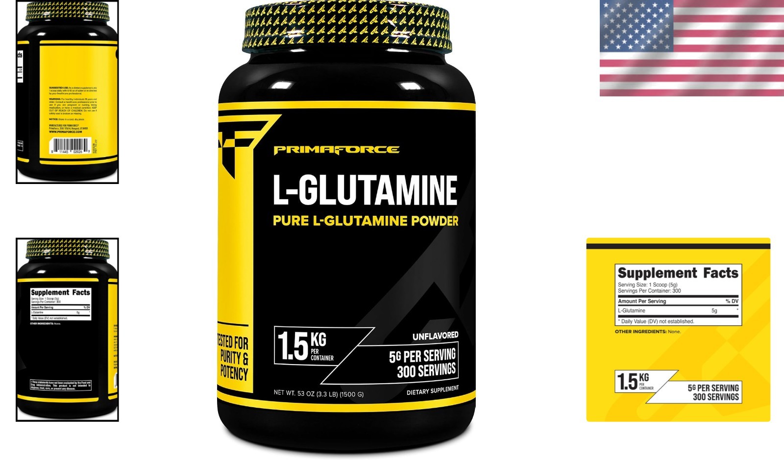 Unflavored L-Glutamine Powder 1.5KG 300 Servings NSF GMP Certified