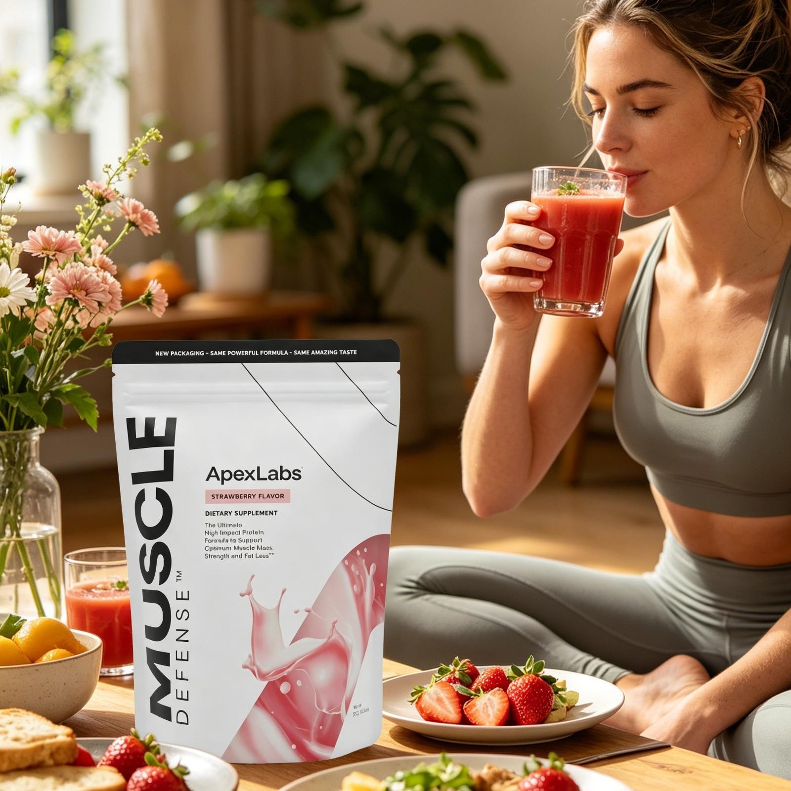 Muscle Defense Strawberry ApexLabs Muscle Mass Support Workout Supplement 1-5x