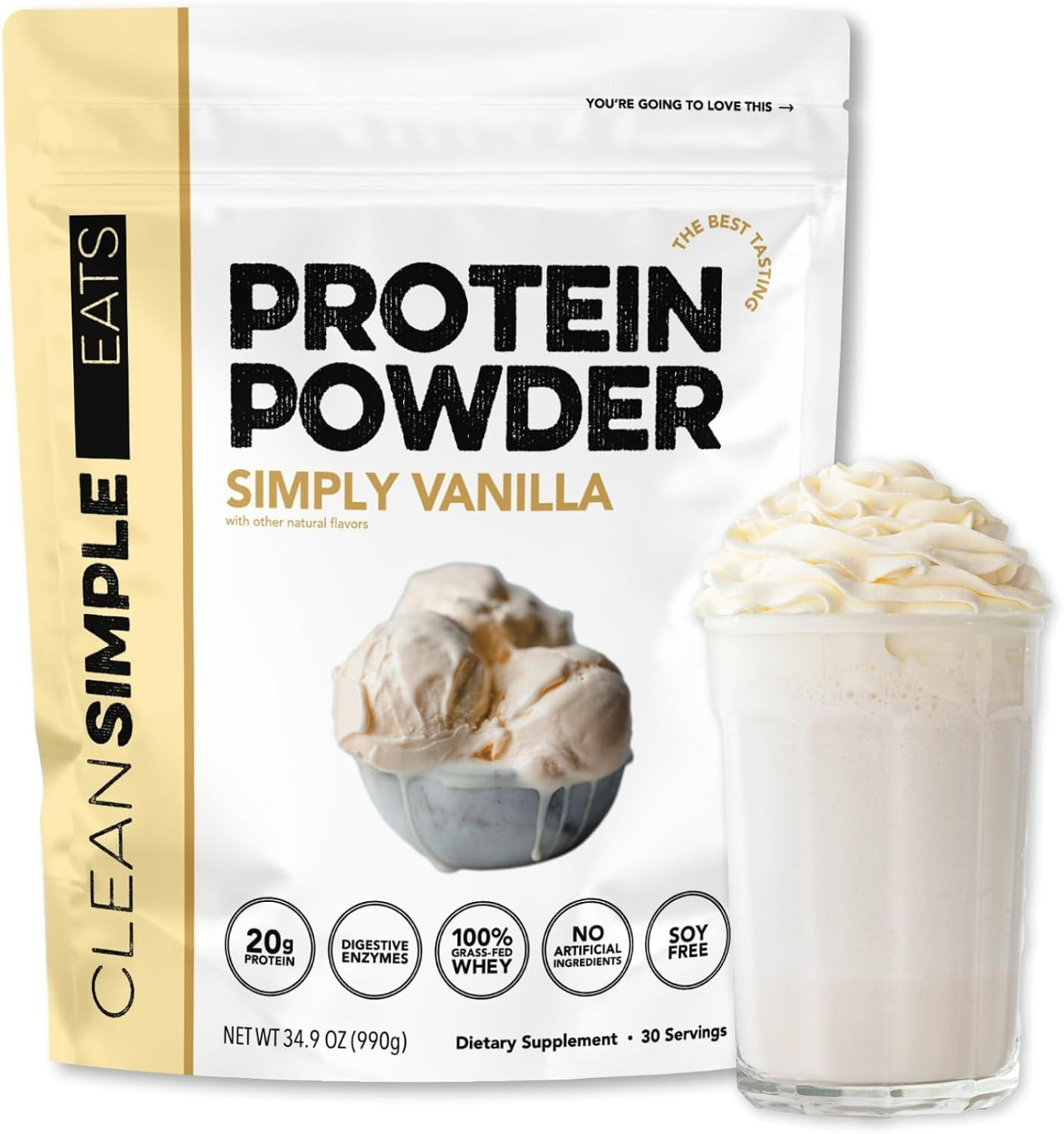 Clean Simple Eats Whey Protein Isolate Simply Vanilla 26.4oz Grass Fed