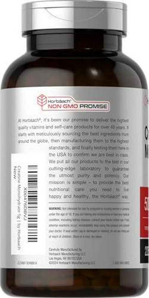 Horbäach Creatine Monohydrate | 5g | 225 Capsules | Non-GMO, Gluten Free