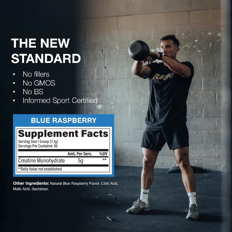 Raw Nutrition Essentials Creatine Monohydrate, Blue Raspberry, 50 Servings