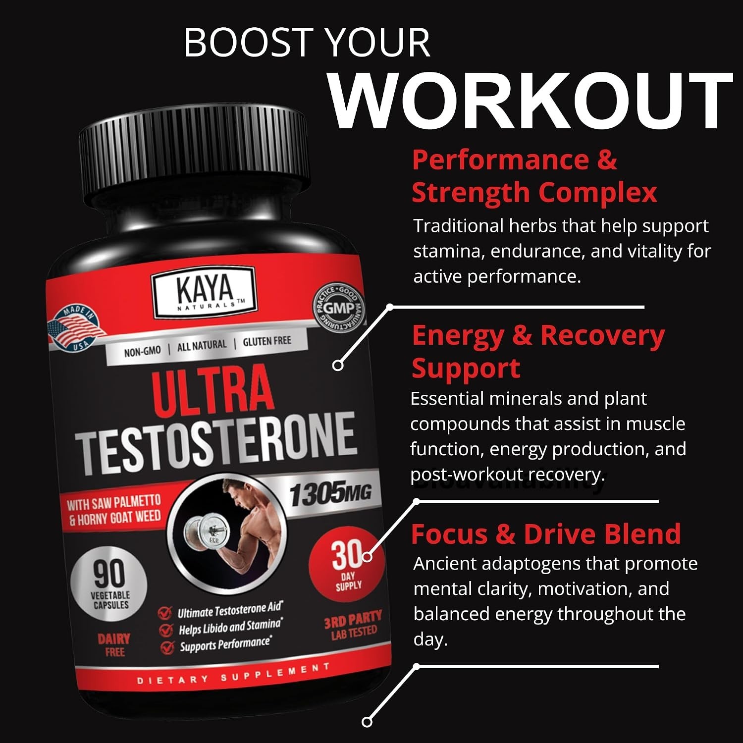 Men’s Testosterone Booster with Tribulus Terrestris – 90 Capsules for Vitality
