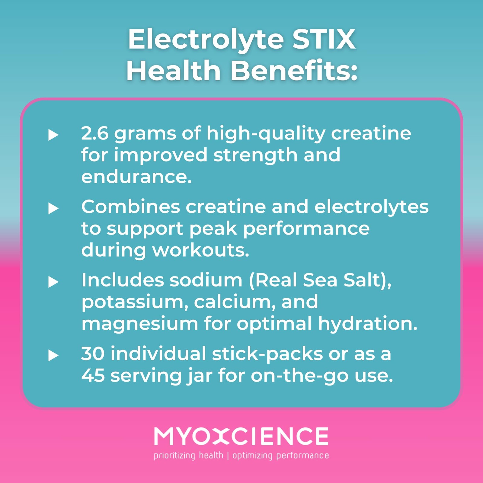 MYOXCIENCE Electrolyte STIX | Creatine Powder | Recovery 45 Count