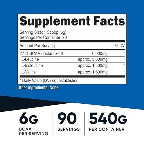 BCAA Powder 2:1:1 – 90 Servings, Unflavored Branched Chain Amino Acids Supplemen