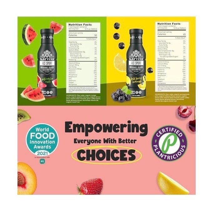 Karviva ACE Sport Bold Berry Lemonade 6 Pack 12oz Antioxidant Collagen Drink