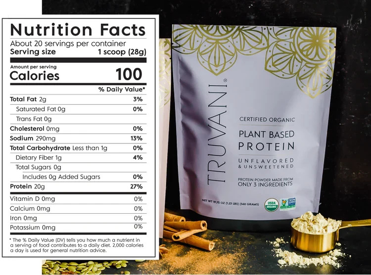 Truvani Protein Powder “Unflavored & Unsweetened” 19.75 oz (1.23 lbs)