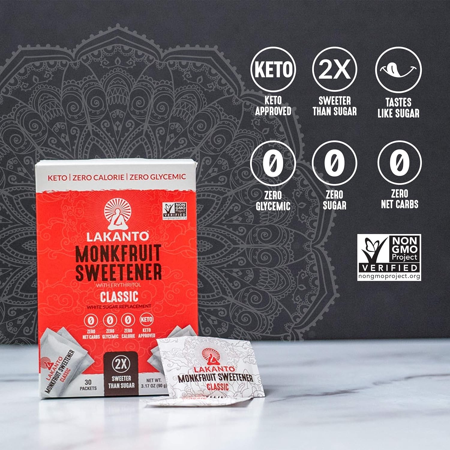 Lakanto Classic Monk Fruit Sweetener with Erythritol Packets – White Sugar…