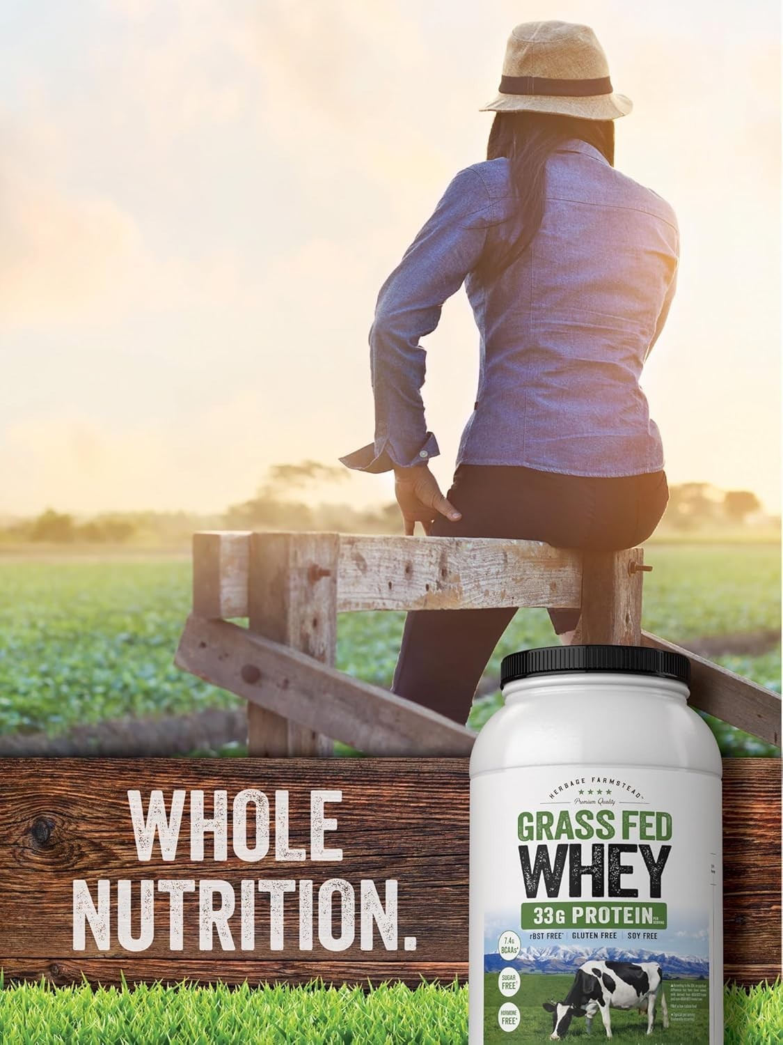 Grass Fed Whey Protein Powder 2lb Unflavored 33g Protein Non-GMO Gluten Free