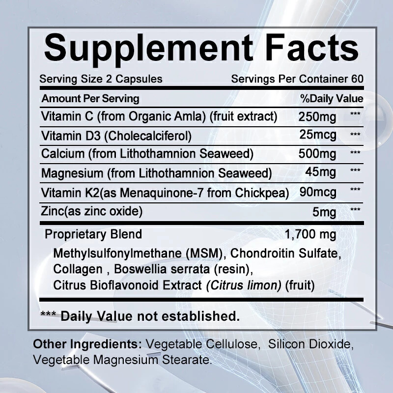 Calcium Magnesium Zinc Chondroitin Turmeric and MSM -Bone and Joint Support Caps