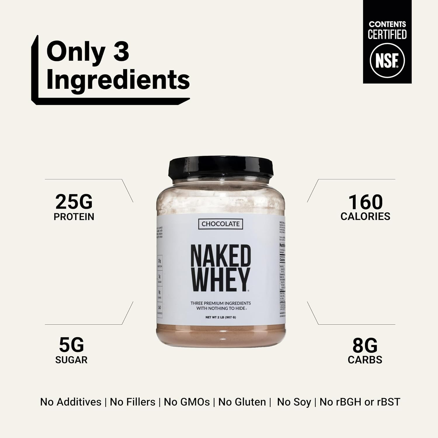 NAKED Whey Chocolate Protein Powder – Grass Fed Whey Protein – 24 Servings