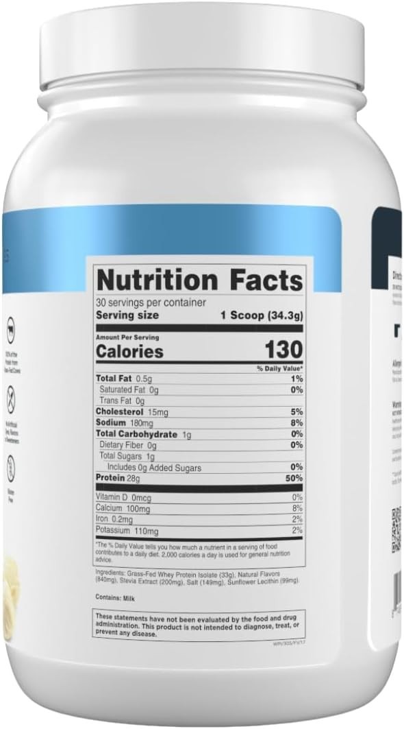 Transparent Labs Grass-Fed Whey Protein Isolate Powder 30 Servings French