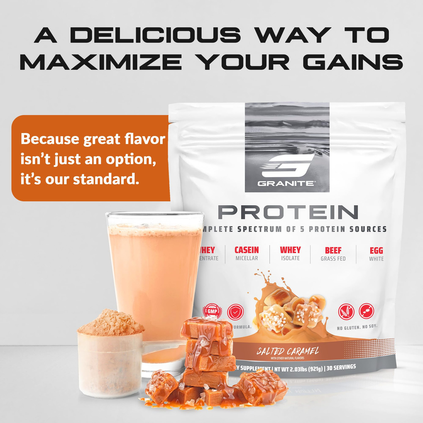 Granite Protein Powder Whey Isolate & Concentrate, Salted Caramel Flavor, Cas…