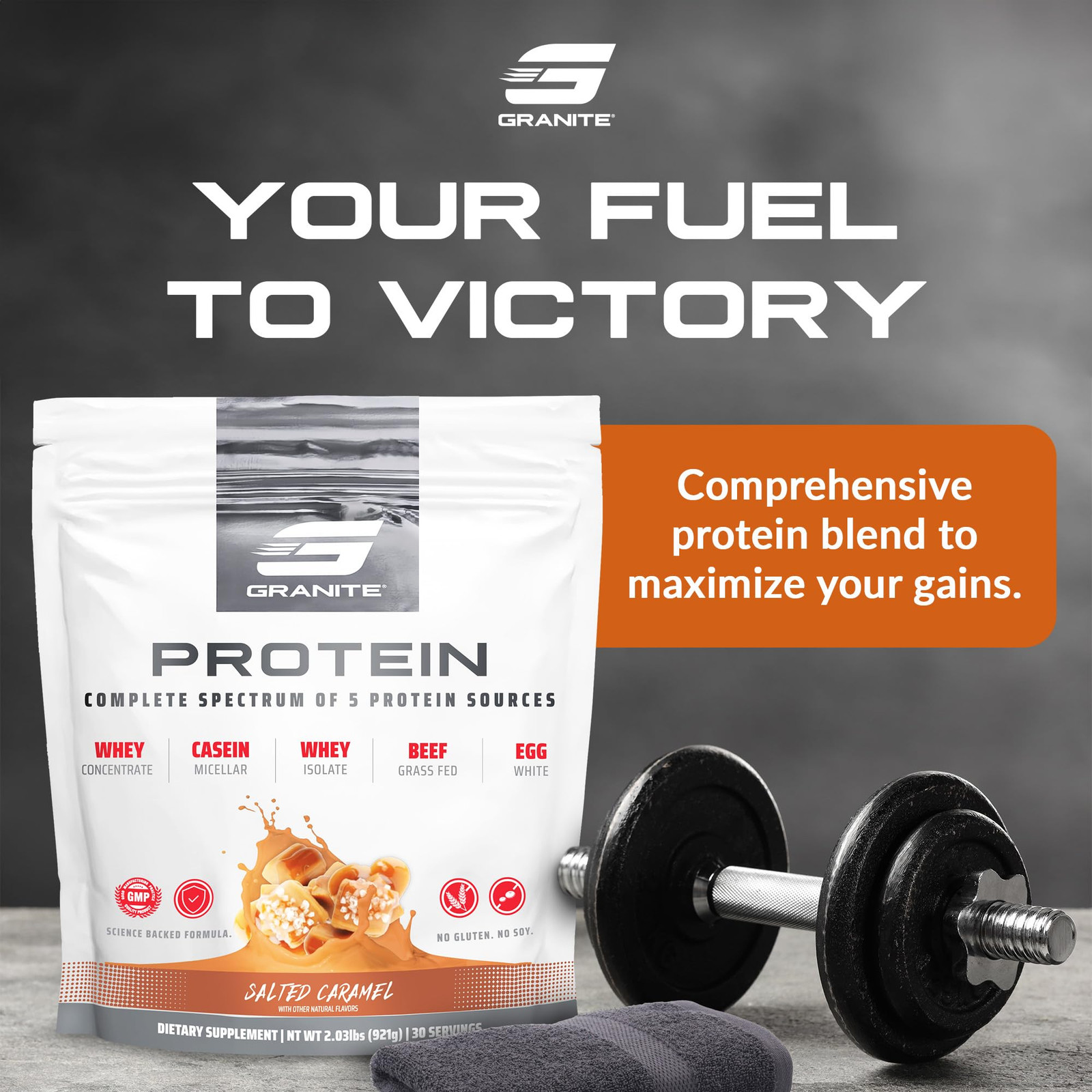 Granite Protein Powder Whey Isolate & Concentrate, Salted Caramel Flavor, Cas…