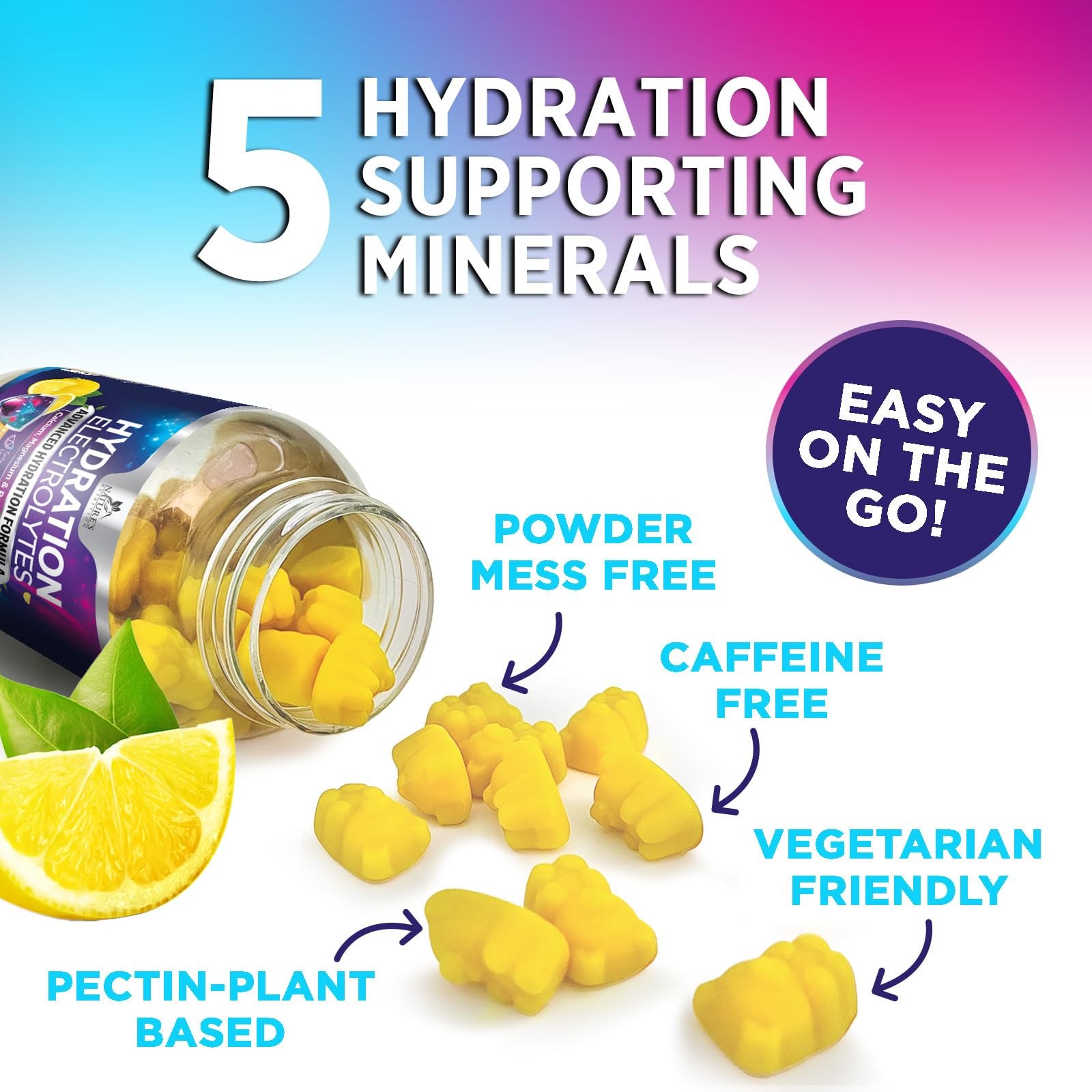 Hydration Electrolyte Gummies – Daily Liquid Replenisher 60 Count (Pack of 1)