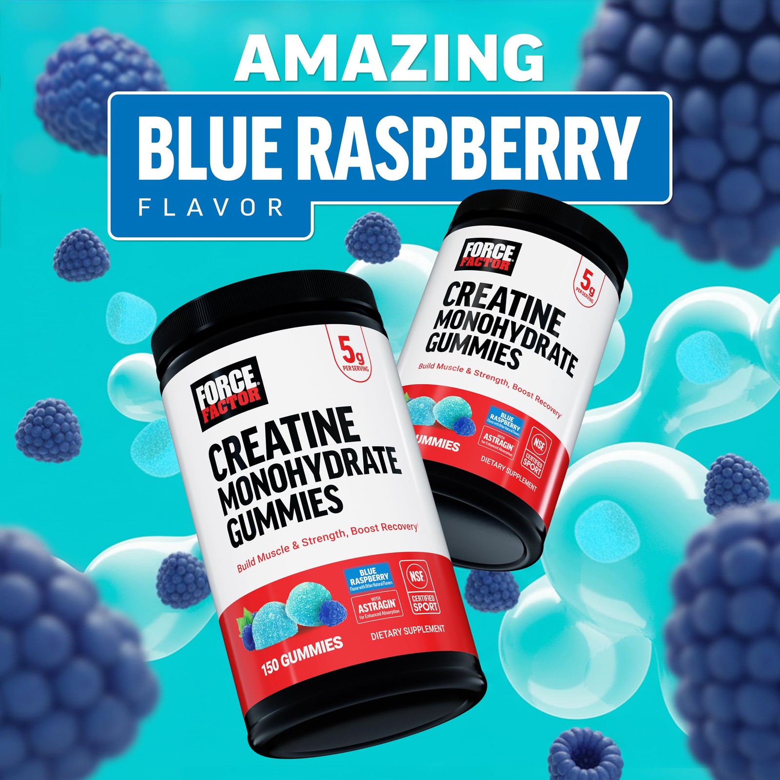 Force Factor Creatine Monohydrate 150 Count (Pack of 1), Blue Raspberry